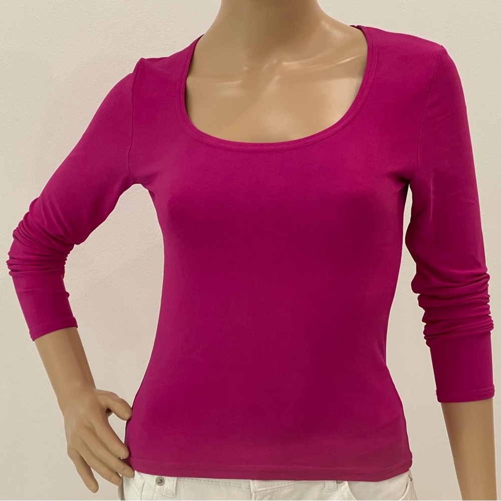 Hot Pink Long-Sleeve, Scoop Neck Top